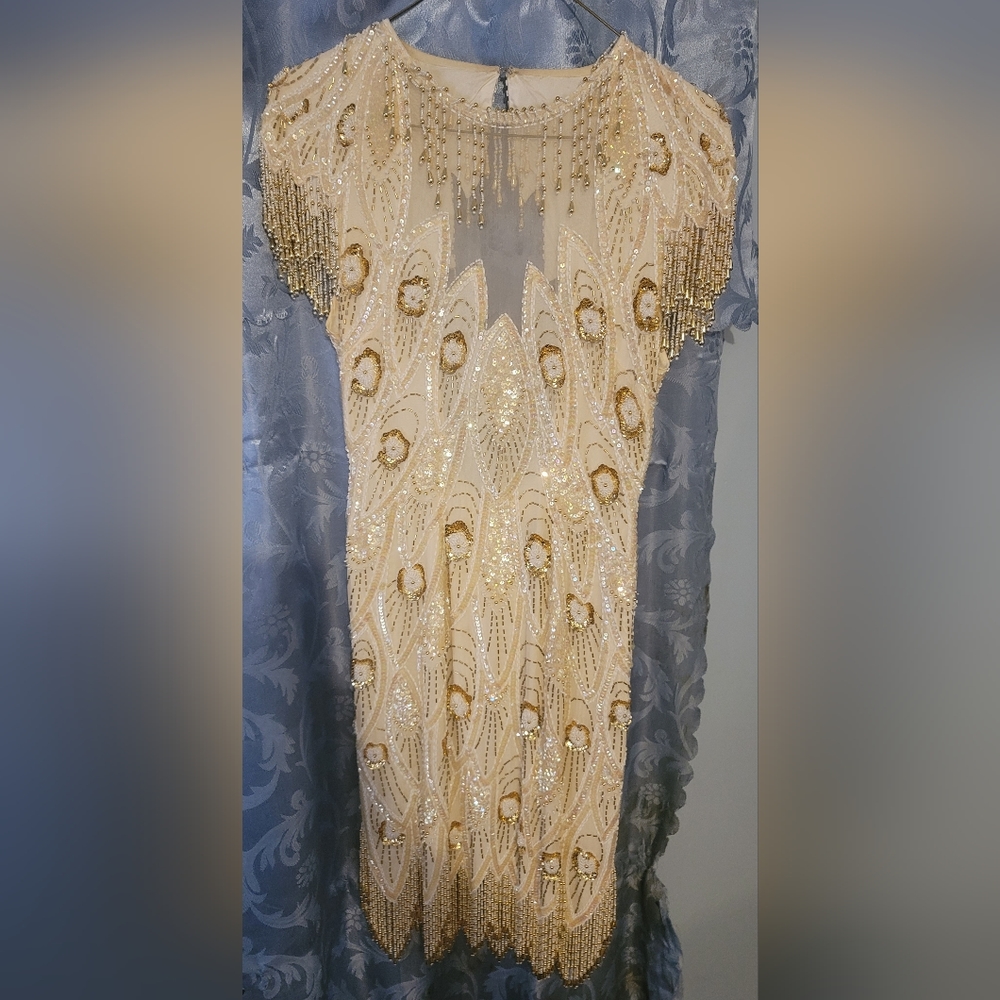 Gold and cream beaded dress